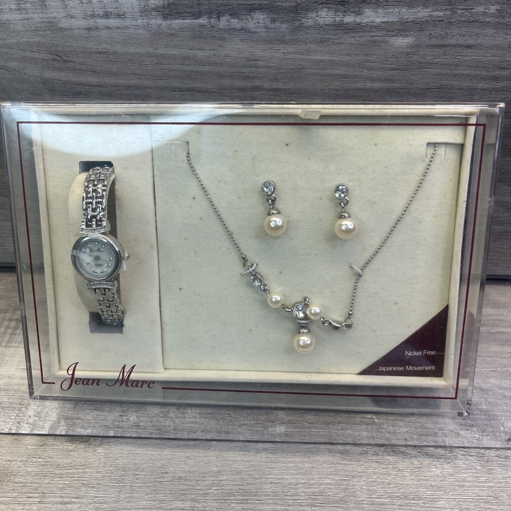 Jean Marc Crystal Watch Set With Necklace & Earrings New Old Stock